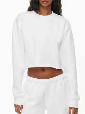 Aritzia Women's White Cropped Crewneck Sweatshirt